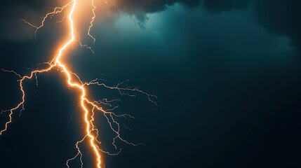 Bright lightning streaking through dark storm clouds against a moody sky.