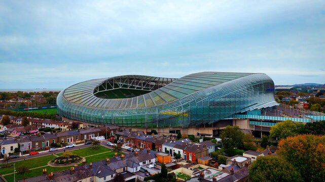 Aviva Stadium Dublin - a stunning aerial view of a modern stadium - DUBLIN, IRELAND - OCTOBER 13, 2024