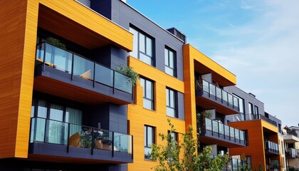 Obraz premium Suburban setting for a new apartment complex featuring modern living areas.