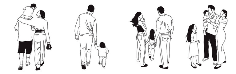 Hand-drawn doodle family icon set. Outline family clipart. Hand-drawn black art.