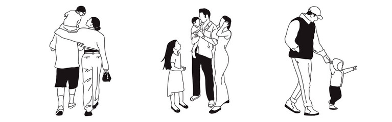 Hand-drawn doodle family icon set. Outline family clipart. Hand-drawn black art.