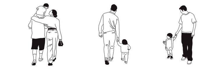 Hand-drawn doodle family icon set. Outline family clipart. Hand-drawn black art.