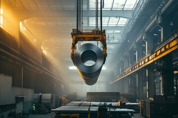 Steel Coil Handling in Industrial Warehouse - Metal Manufacturing Facility