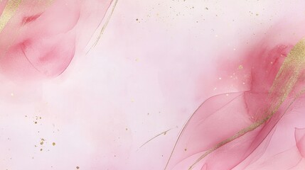 Fototapeta premium Photo of, Pink background with minimalist watercolor brush strokes and golden accents for design, banner template