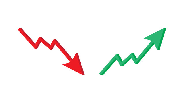3D red and green arrow going up and down