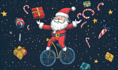 Fototapeta premium Doodle Christmas and New Year Cards - 2D Hand-drawn Illustrations on White Background