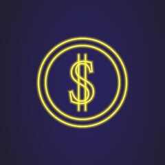 neon illustration of money dollar coin glowing