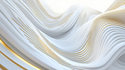 Obraz premium astarte.ai: 3D Render of White and Gold Flowing Abstract Waves