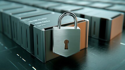 Naklejka premium A digital rendering of medical records with a silver padlock icon in front, enveloped by a radiant shield. A small, pixelated key adds a secure
