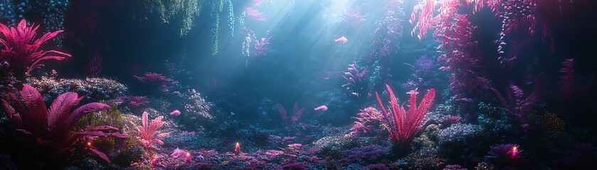 Obraz premium A cybernetic jungle where AI and nature have merged, robotic animals, glowing plants, a sense of life and technology intertwining