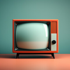 generated illustration of old retro TV against blue vintage wall in the room