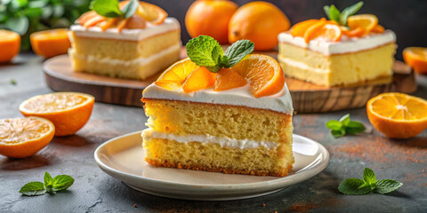Citrus delight homemade orange cake with vanilla cream. Homemade bakery concept