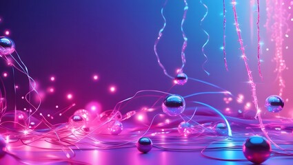 Vivid, neon-lit background featuring a mesmerizing array of aesthetic lights, with glowing orbs, delicate filaments, and shimmering strands that seem to dance and swirl in harmony.