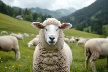 Obraz premium sheep on a green meadow