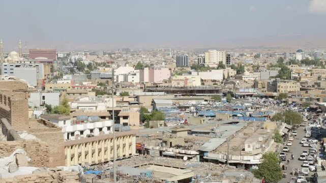 Looking Across Old Town Towards The Citadel, Erbil, Kurdistan, Iraq