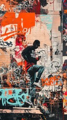 Fototapeta premium Vibrant hip hop album cover design with urban graffiti art.