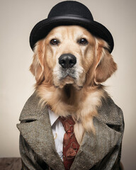  Golden retriever con traje vintage