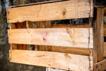 Closeup view of wooden crate. Wooden pallet box