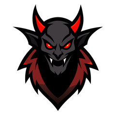 Demon mascot logo, dark and menacing with glowing eyes