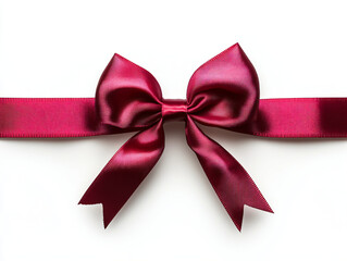Fototapeta premium Decorative shiny atlas red ribbon with bow isolated on white background. Red band satin strip for Valentine's, birthday gift. Wrapping for Christmas party, Father's, Women's day gift. Black friday.