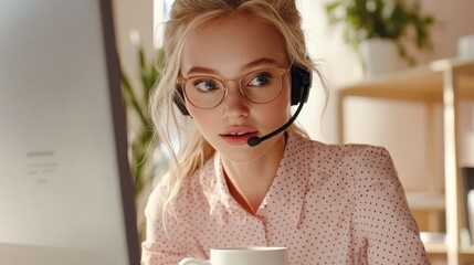 The Woman with Headset Working