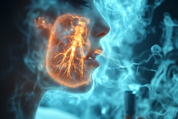 Lung X-rays, emphasizing the risk of nicotine dependence and respiratory problems. Generative AI