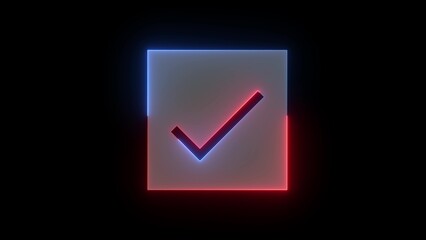 Neon symbol icon, Neon check box icon blue red color glowing black background