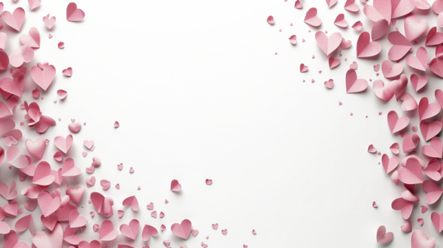 Pink Paper Hearts on White Background: Romantic and Love Themed Design