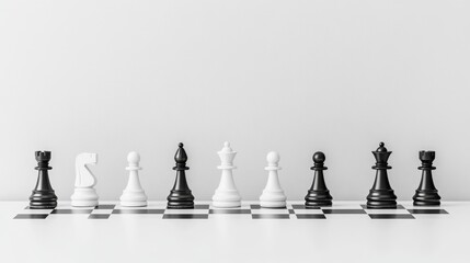 Elegant Minimalist Black and White Chess Pieces Display