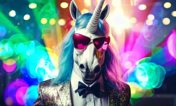 cool unicorn celebrate party in disco