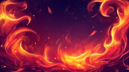 Fototapeta premium Stylized digital illustration of swirling flames on a dark background