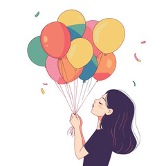 A girl blowing up balloons for a party