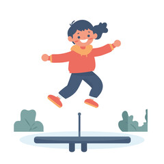 A child bouncing on a pogo stick in the driveway