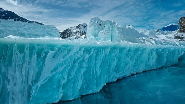 Stunning footage blue white glacier ice cave melting flowing water compelling visual narrative impacts climate change striking 4K format norge global warming light nature snow
