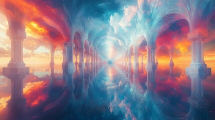 Obraz premium Surreal reflection in colorful sky and arches