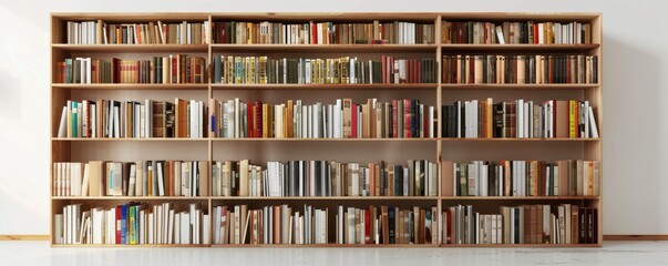 Bookshelf on white background, 4K hyperrealistic photo