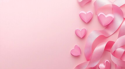 Photo of, Pink background with overlapping hearts and ribbons for design, banner template