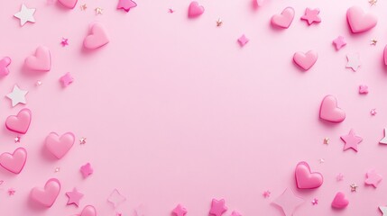 Photo of, Pink background with overlapping hearts and stars for design, banner template