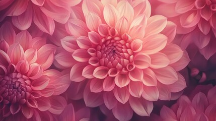 A close-up of blooming pink dahlias, their vibrant hues and delicate petals radiating against a shadowy background