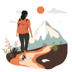 Fototapeta premium A woman hiking up a mountain trail with a backpack