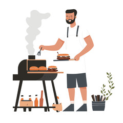 A man grilling burgers at a backyard barbecue