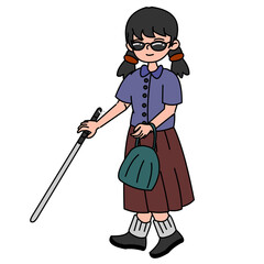 A blind woman is walking2