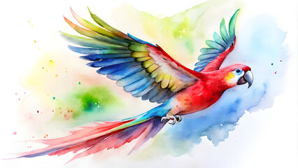 Obraz premium Watercolor Parrot in Flight. Perfect for: Tropical Themes, Bird Watching