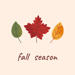 Minimalists autumn card with abstract textured leaves and typography on beige background. Modern flat illustration. Fall season.