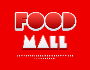 Vector advertising poster Food Mall. Bright Trendy Font. Modern Alphabet Letters and Numbers.