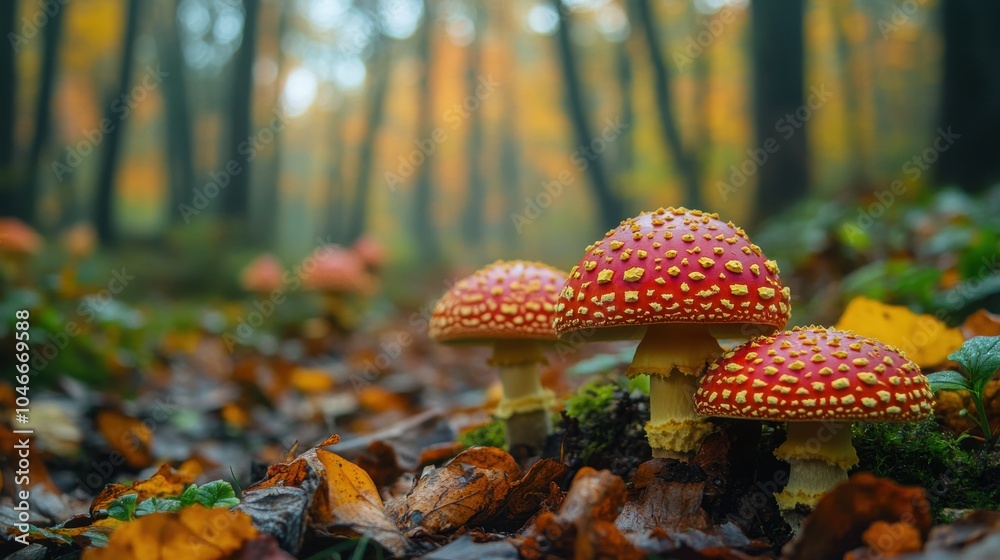 Sticker Forest glade with colorful fungi