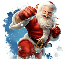 Santa Claus in Hero pose. Super Santa. Santa in action pose. Santa hero. Xmas hero. Action movie Santa.