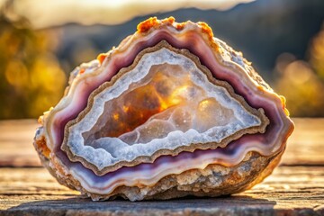 Fototapeta premium Stunning Thunderegg Agate Geode Specimen in Pastel Hues Surrounded by Rhyolite Matrix for High Depth of Field Photography