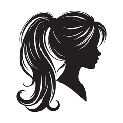 Beautiful, girl face vector, girl hairstyle, hairstyle vector, Silhouette Vector Illustration on White Background