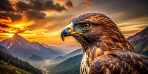 Majestic Hawk with Striking Brown and Golden Feathers Captured in Intense Focus and Detail